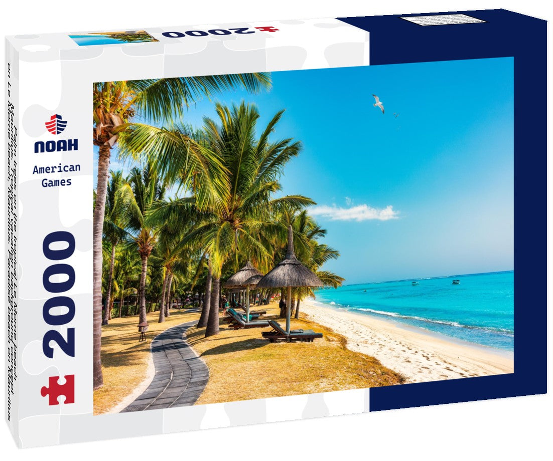 Noah Jigsaw Puzzle Palm trees on the tropical Le Morne beach, Mauritius. Tropical vacation background concept on Le Morne beach, Mauritius. Paradise beach on Mauritius island, palm trees, white sand, azure water 2000 pieces