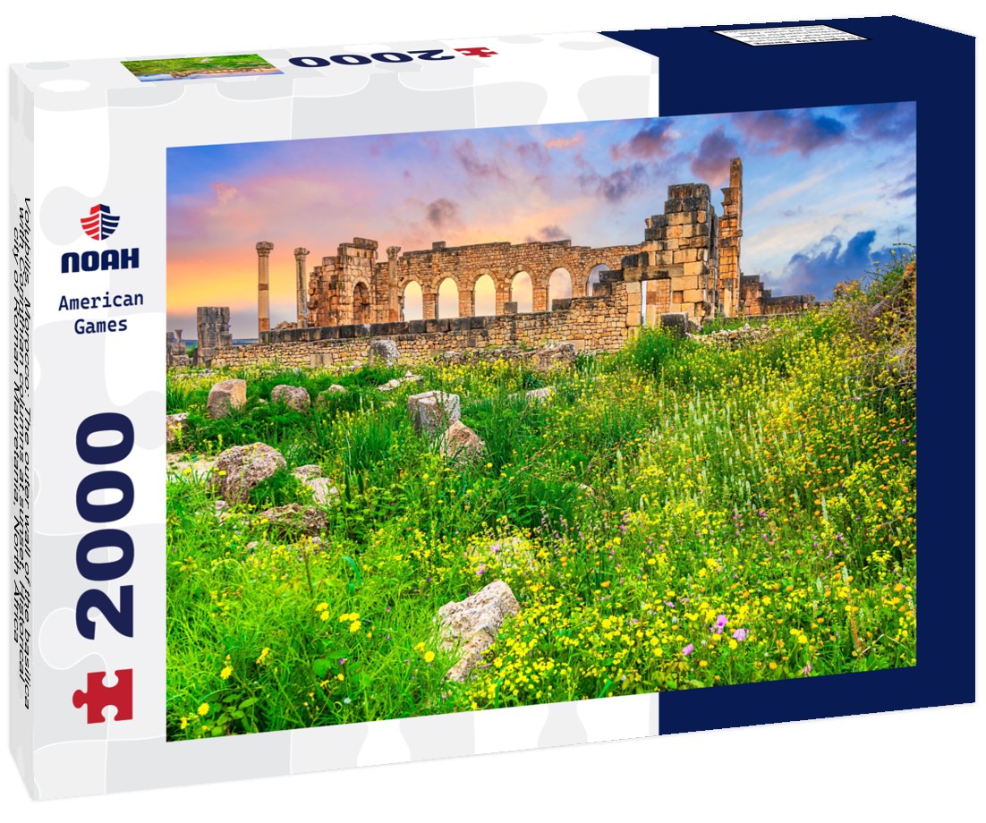 Noah Jigsaw Puzzle Volubilis, Morocco: The outer wall of the basilica, with Corinthian columns at sunset. Historical city of Roman Mauretania, North Africa 2000 pieces