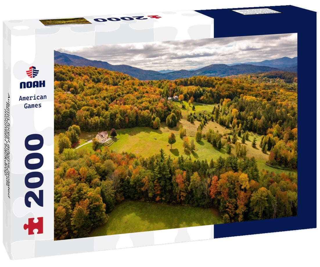 Noah Jigsaw Puzzle Autumn forest adorns isolated farmhouse under clouds, mountain backdrop, Vermont, USA 2000 pieces