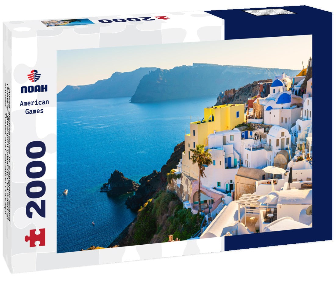 Noah Jigsaw Puzzle White architecture in Santorini island, Greece. Beautiful view of Oia town at sunset. Travel and vacation concept 2000 pieces