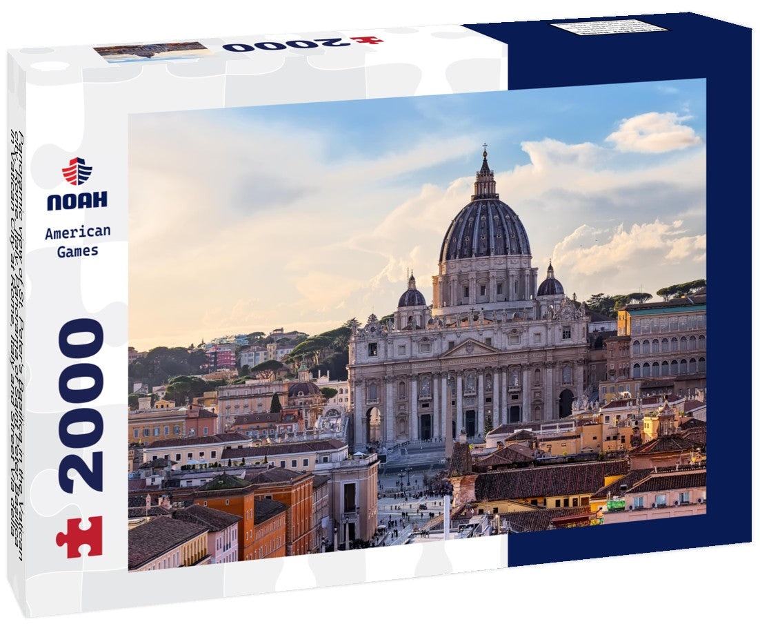 Noah Jigsaw Puzzle Panoramic view of St. Peter's Basilica in the Vatican city, Rome, Italy. Panorama of Saint Peter Basilica in Vatican City at Rome, Italy and Street Via della Conciliazione at sunset sky 2000 pieces