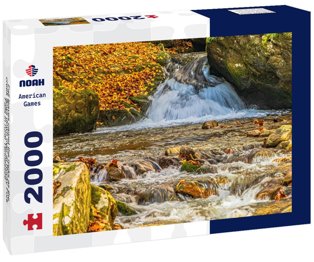 Fall leaves carpet the rocks as the creek flows down river at Rocky Fork Falls in rural Tennessee 2000pc Puzzle