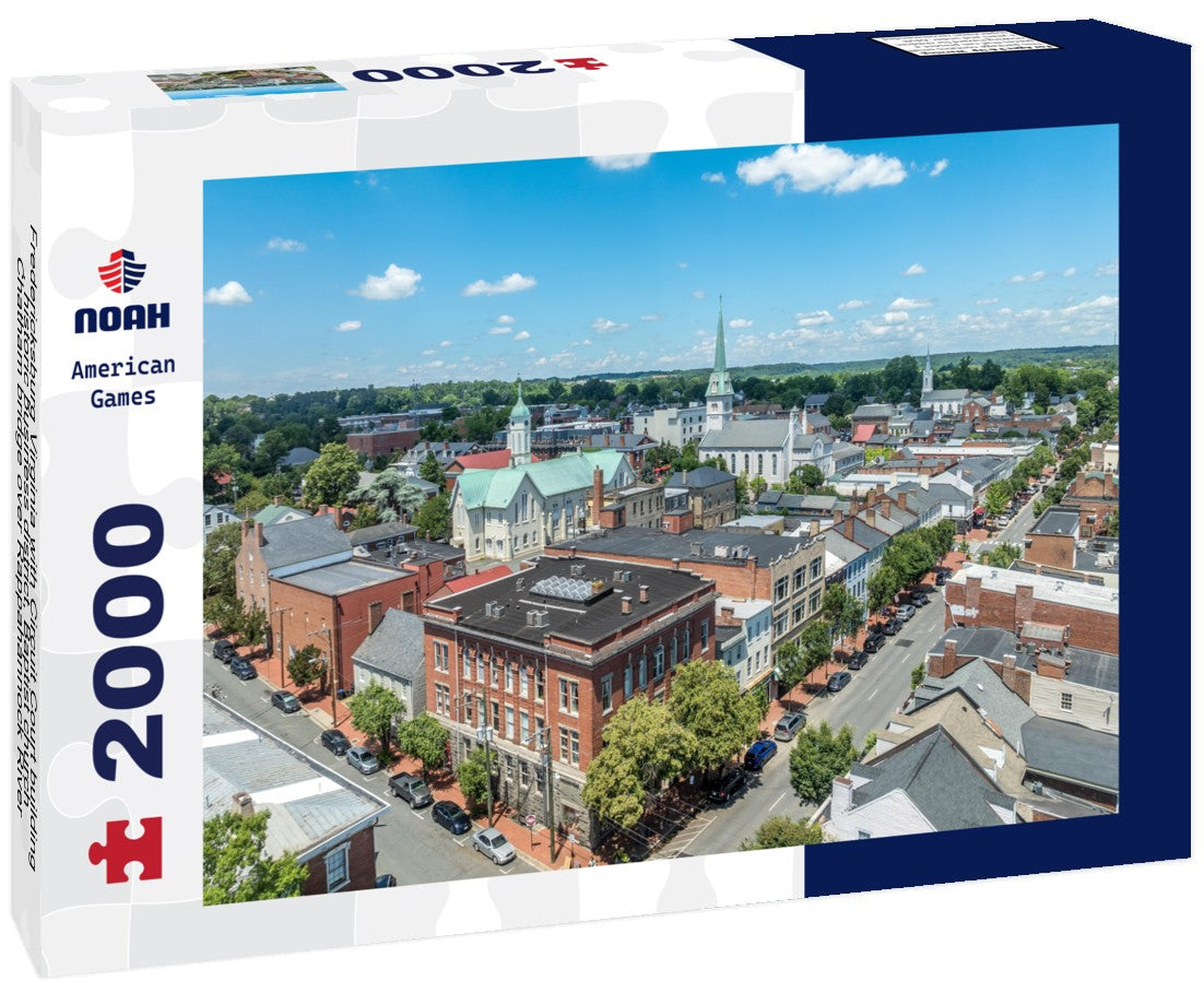 Noah Jigsaw Puzzle Fredericksburg Virginia with Circuit Court building , historic business district, Baptist church, Chatham bridge over Rappahannock River 2000 pieces