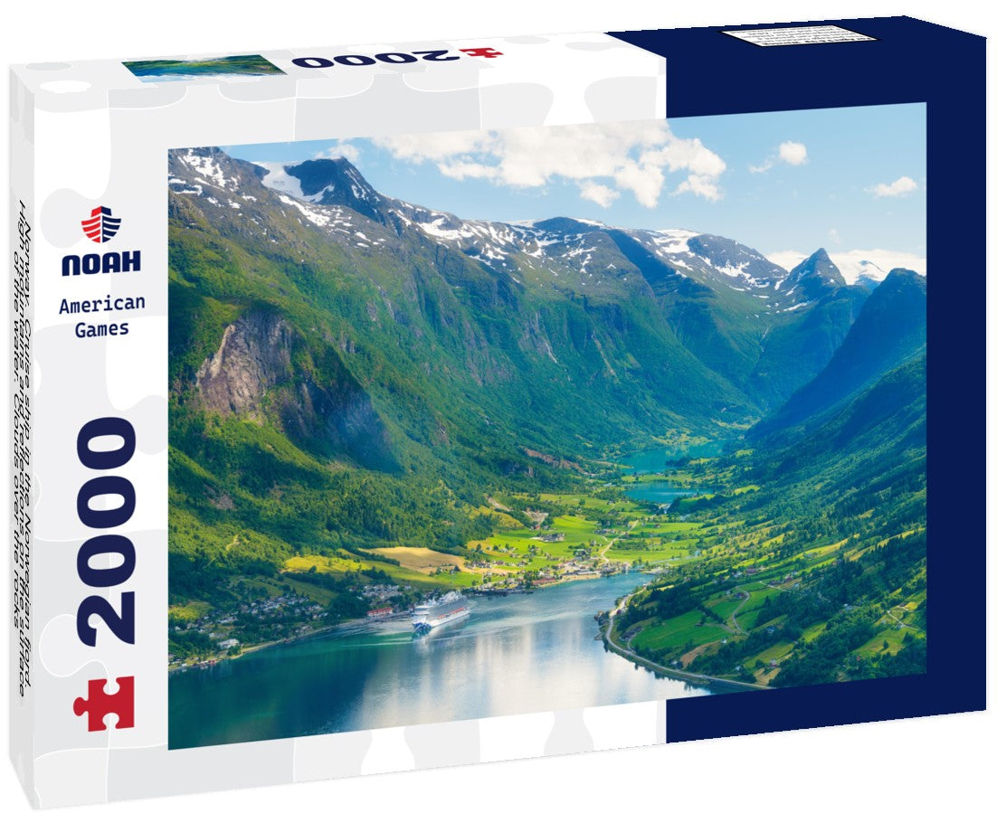 Noah Jigsaw Puzzle Norway. Cruise ship in the Norwegian fjord. High mountains and reflections on the surface of the water. Clouds over the rocks 2000 pieces