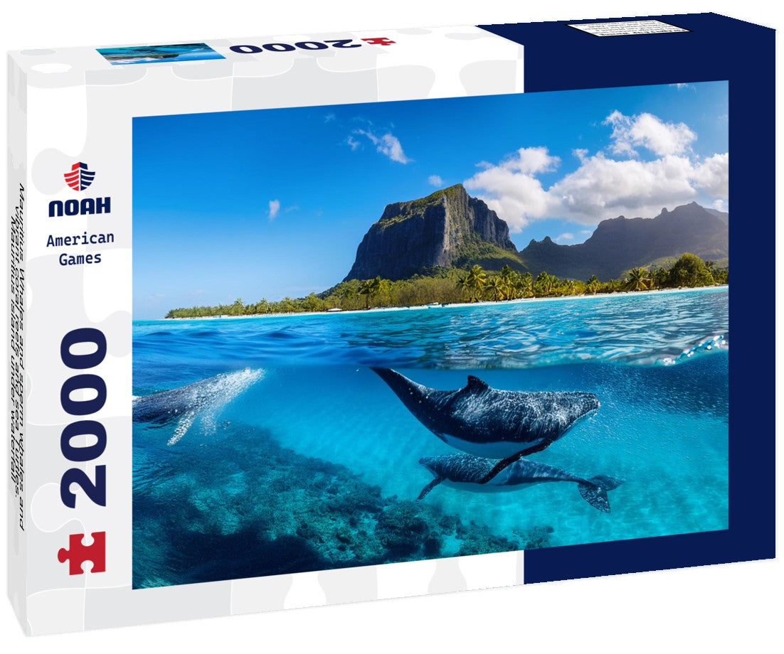 Noah Jigsaw Puzzle Mauritius Whales and sperm whales and vibrant coral reefs and sea Turtles. Mauritius island under waterfall, Mauritius undersea, Mauritius sea 2000 pieces