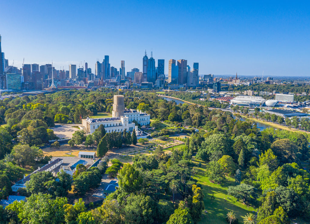 Skyline of Melbourne with government house, Australia