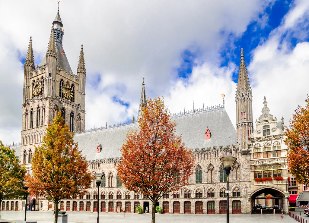 View on historical Lakenhal building in Ypres - Belgium