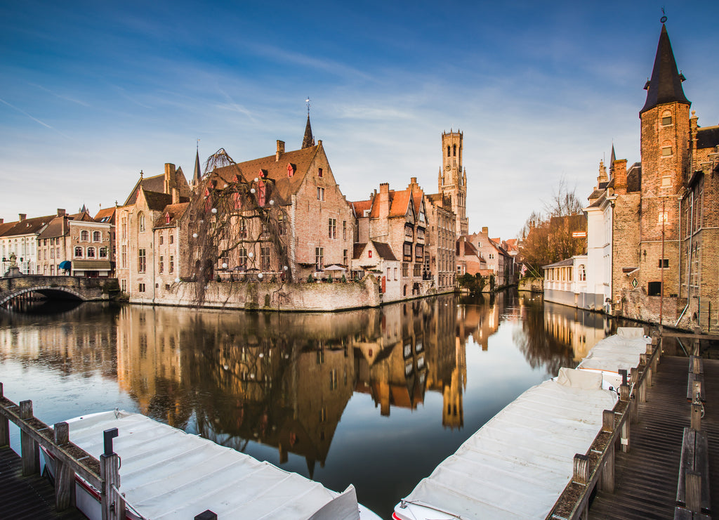 Scenery with water canal in Bruges, "Venice of the North", cityscape of Flanders, Belgium