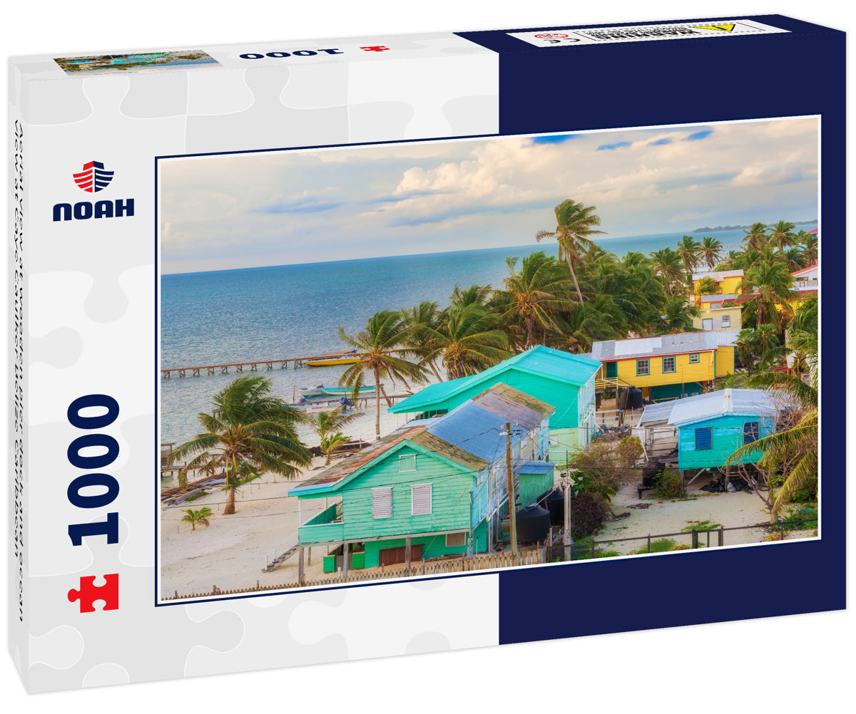 Aerial view at wooden pier dock and ocean view at Caye Caulker Belize Caribbean