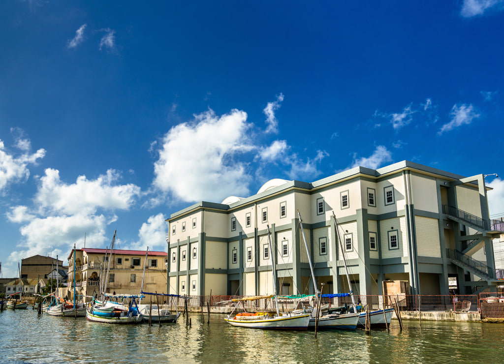 Houses and yachts at Haulover Creek in Belize City