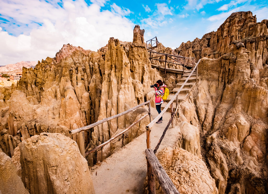 Sunshine view of rocky Moon Valley scenery near La Paz in Bolivia