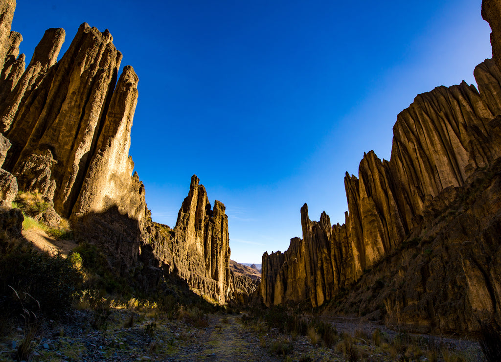Sunset with Rocky Mountains and some Pointy in the "Valle de Las Animas" (Valley of the Animas) in La Paz / Bolivia