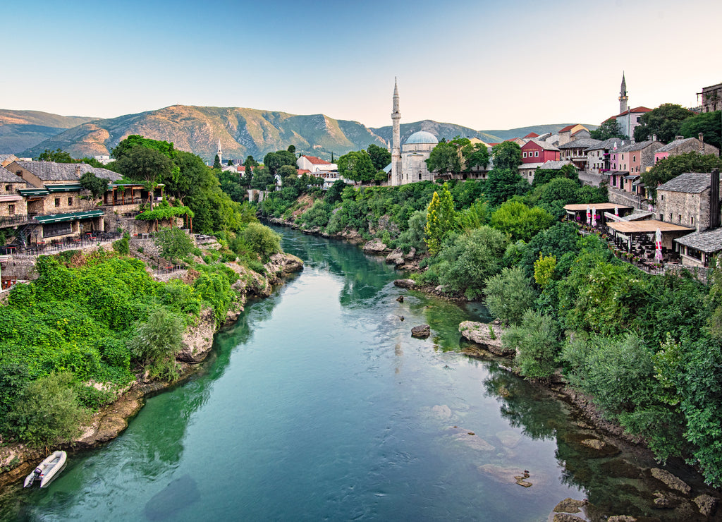View on the medieval bridge of Mostar, Bosnia and Herzegovina