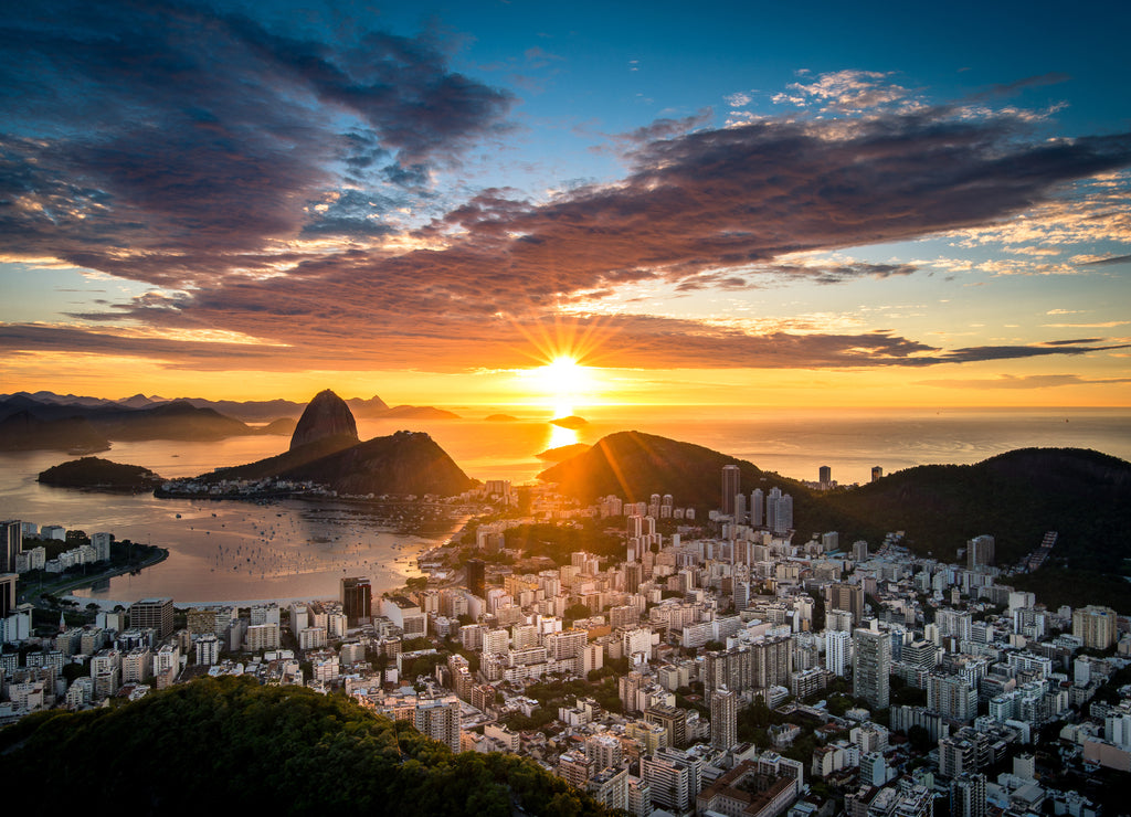 Beautiful colorful sunrise of Rio de Janeiro, as seen from Dona Marta observation point