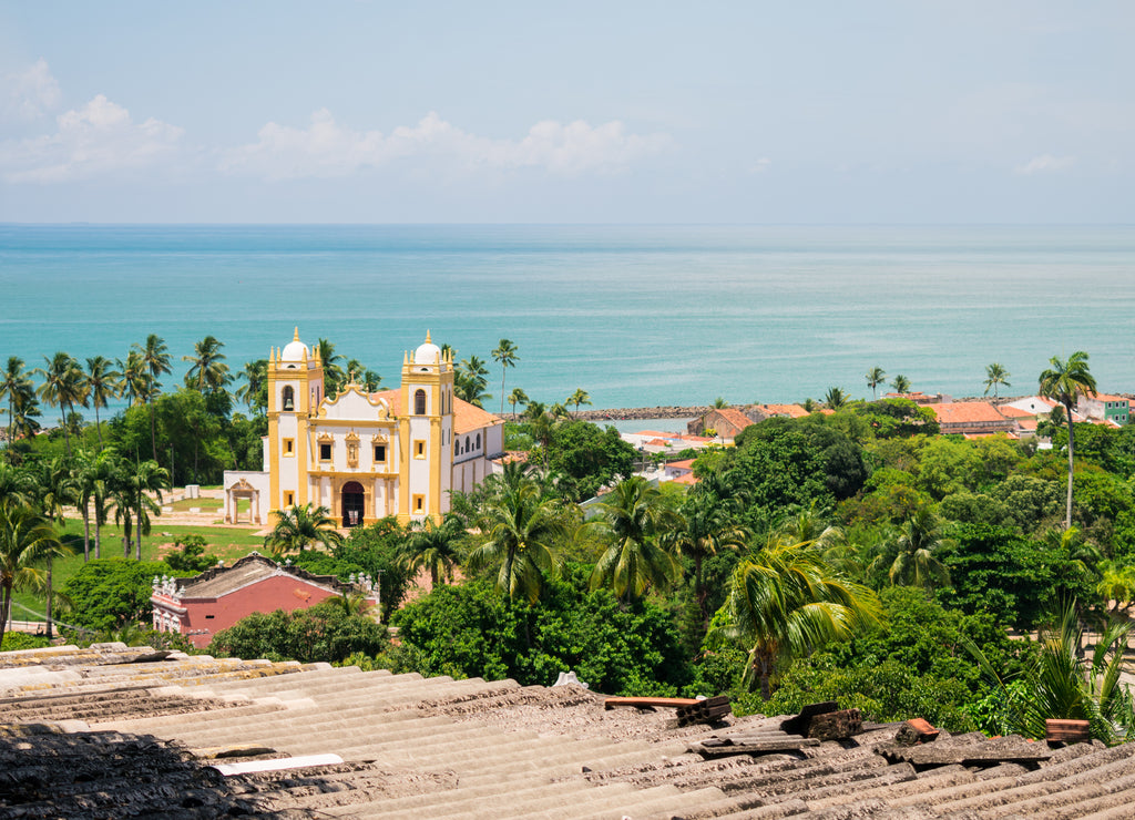 A view of Igreja do Carmo (Carmo Church) from above, sea in the background (Olinda - Pernambuco, Brazil)