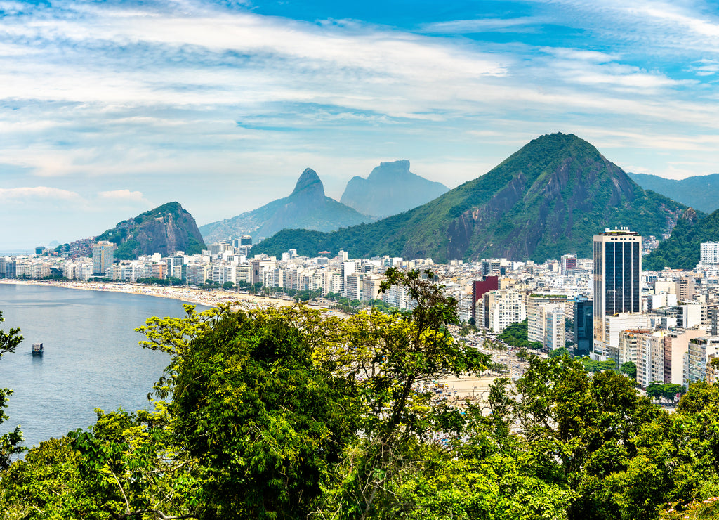 Tropical view of Copacabana Seaside in Rio de Janeiro, Brazil