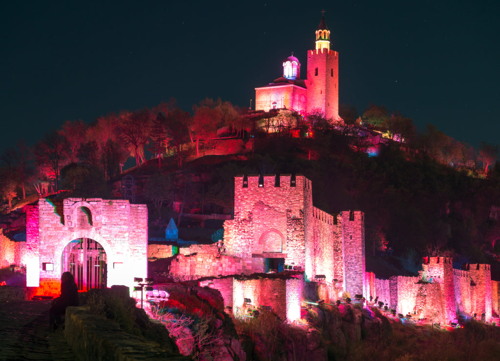 Night Photo of capital city of the Second Bulgarian Empire medieval stronghold Tsarevets, Veliko Tarnovo, Bulgaria