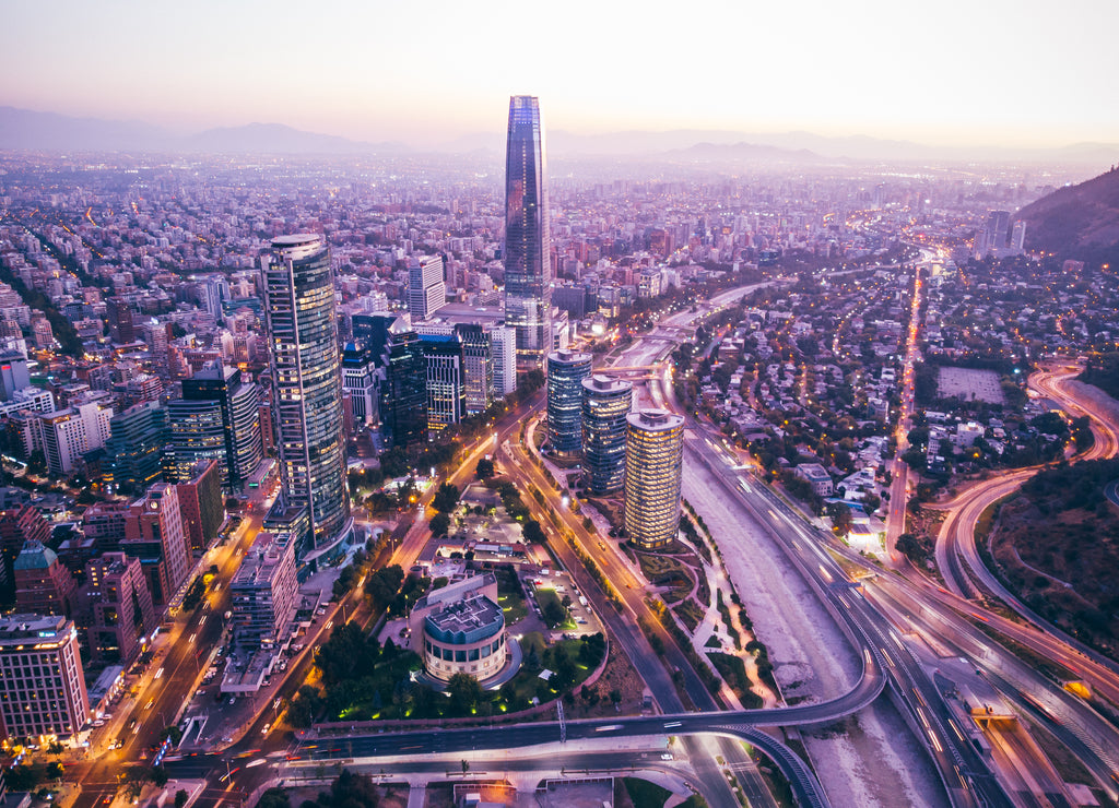 Amazing aerial cityscape of Santiago de Chile