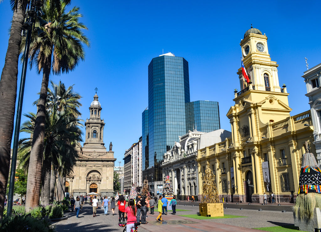 Historic buildings in the Plaza de Armas, Santiago, Chile