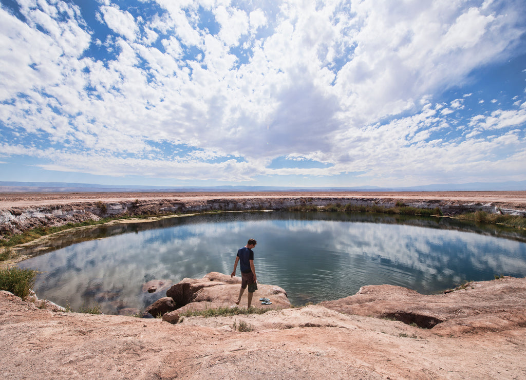 Ojos de Salar freshwater pool in the desert, San Pedro de Atacama, Chile