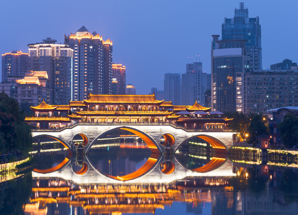 Chengdu anshun bridge at blue hour, Sichuan province, China