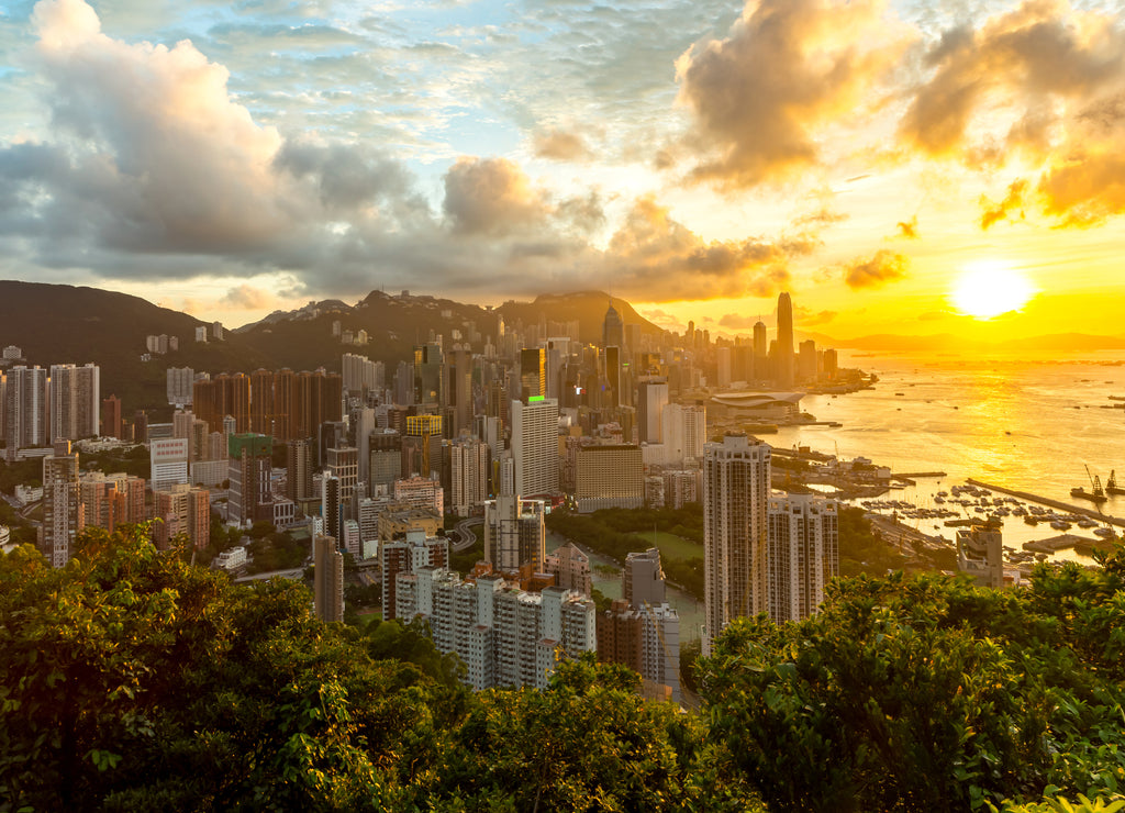 Hong Kong Sunset Aeriel View