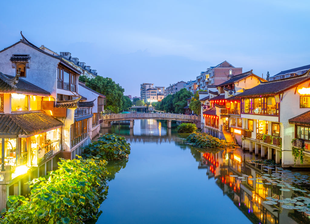 Night Scene of Qibao Old Town in Shanghai, China