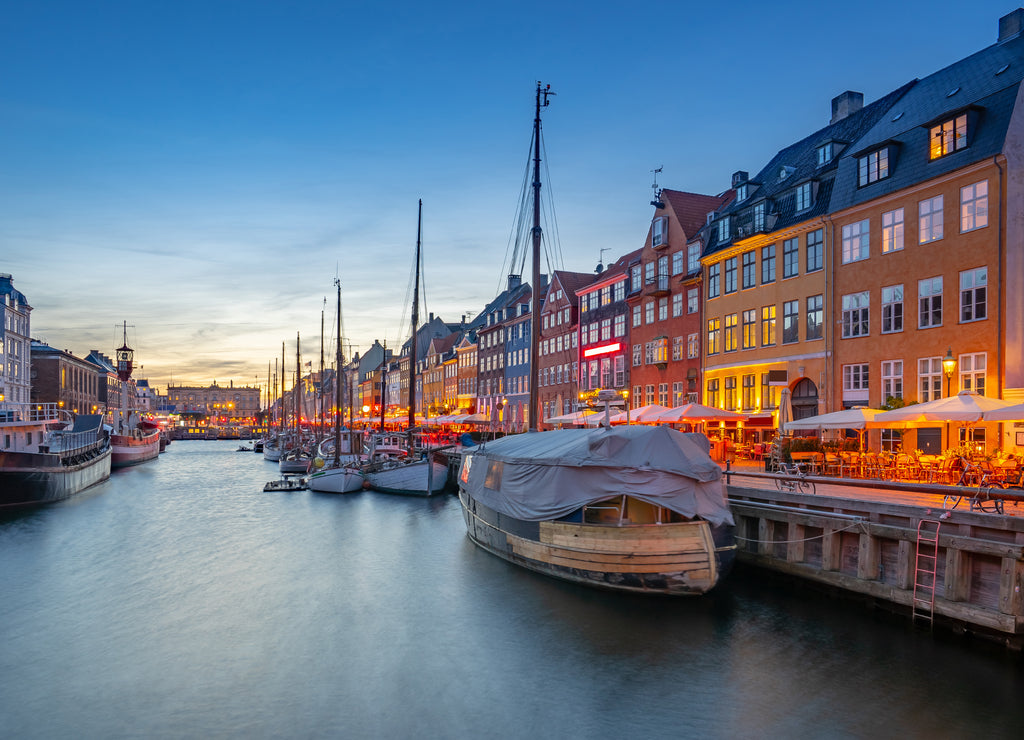 Nyhavn landmark buildings in Copenhagen city, Denmark