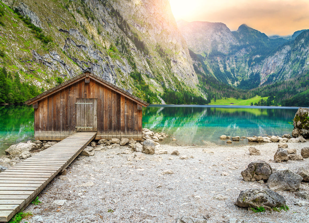 Boat dock on Obersee alpine lake, Berchtesgaden, Bavaria