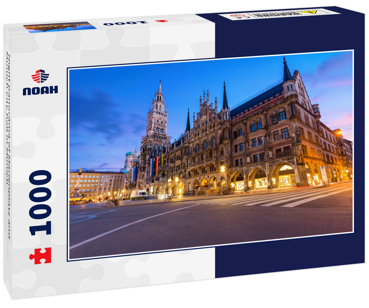 Night panorama of Marienplatz and Munich city hall in Munich