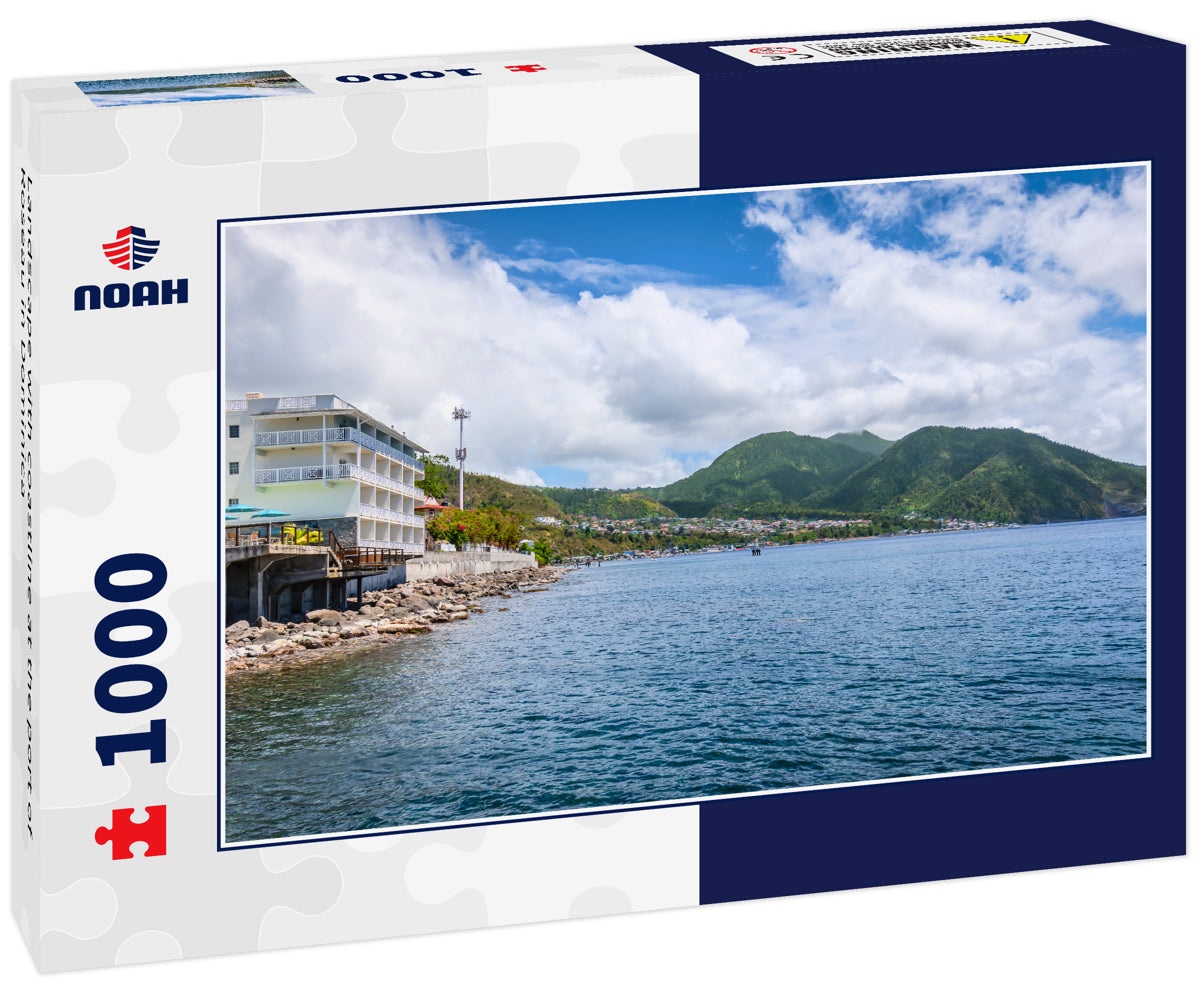 Landscape with coastline at the port of Roseau in Dominica