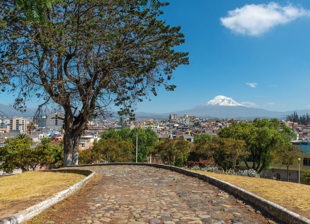 The city of Riobamba with the Chimborazo volcano in the background, Ecuador