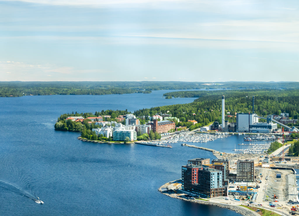 Beautiful top view of the Tampere city at summer day, Finland