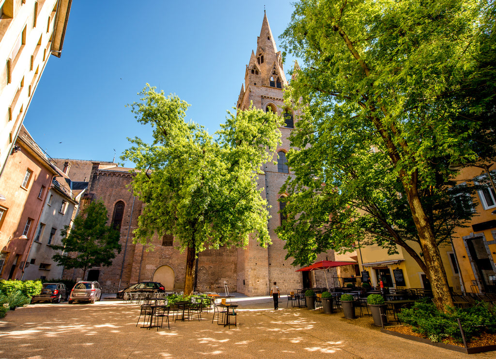 Saint Andrew church's tower in the center of the old town in Grenoble city on the south-east of France