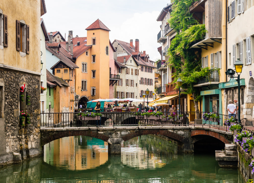 Streets, canal and Thiou river in Annecy, France