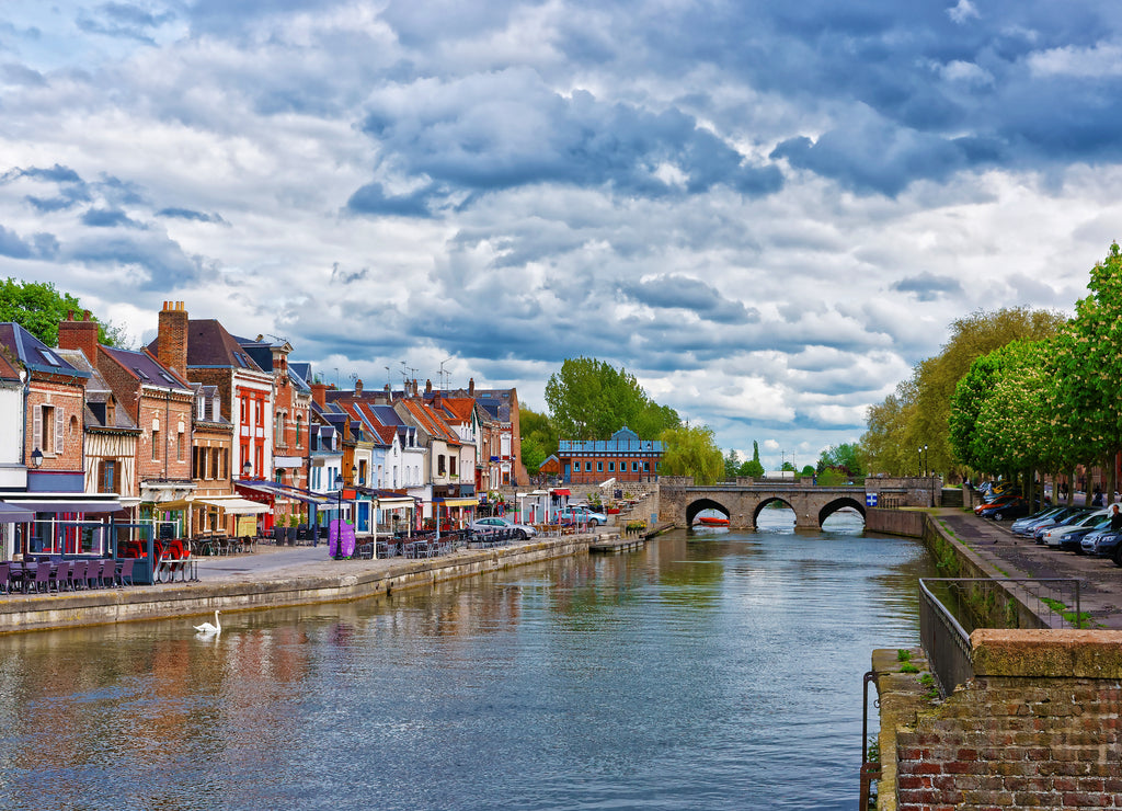 Belu Quay with traditional houses and Somme River in Amiens