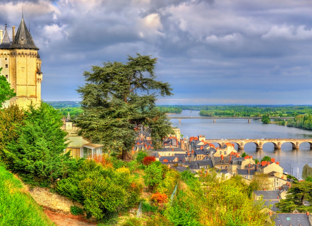 Panorama of Saumur on the Loire river in France