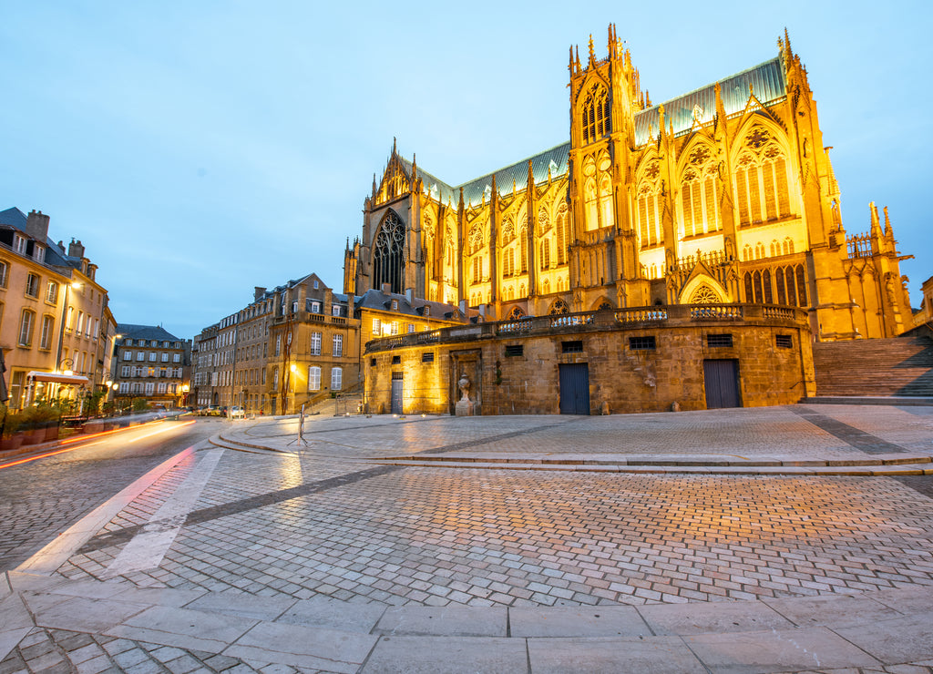 Cathedral night view in Metz city, France