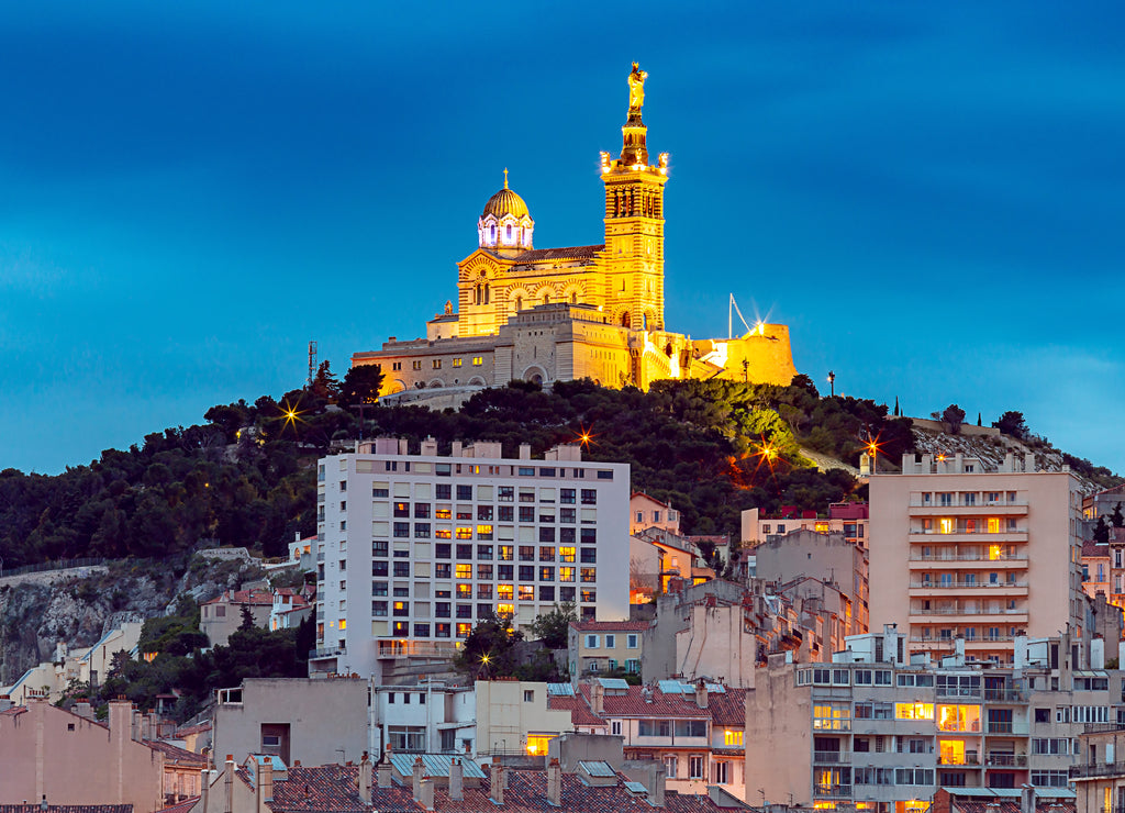 Marseilles. Notre Dame de la Garde Cathedral at sunset