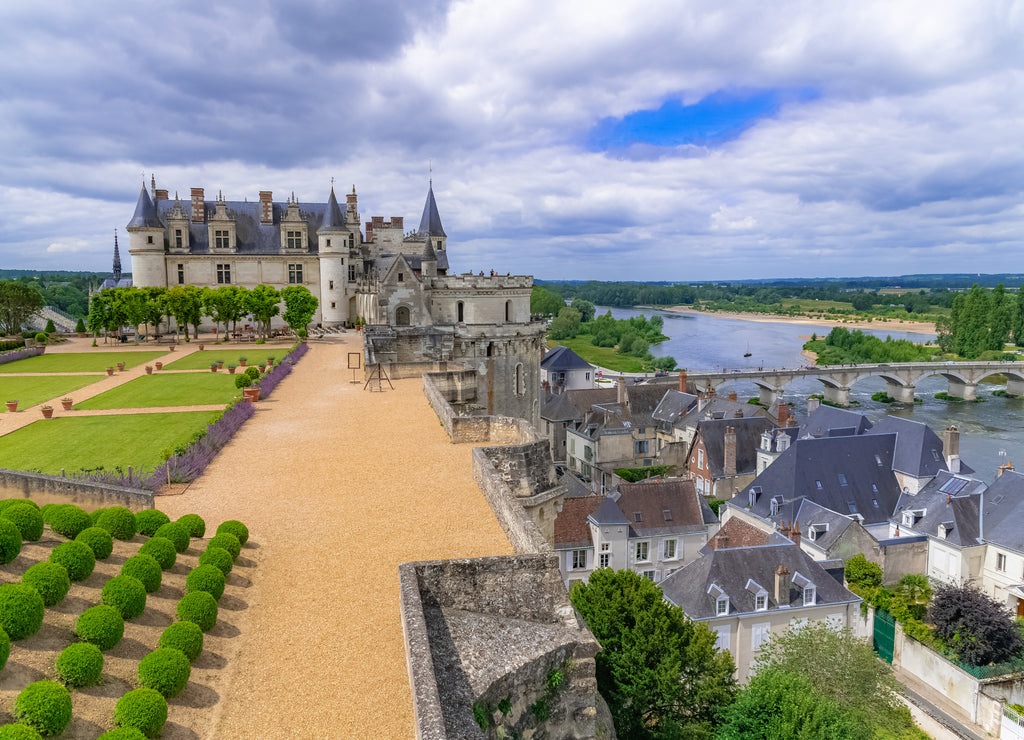 Amboise castle, beautiful French heritage, panorama with the river Loire in spring