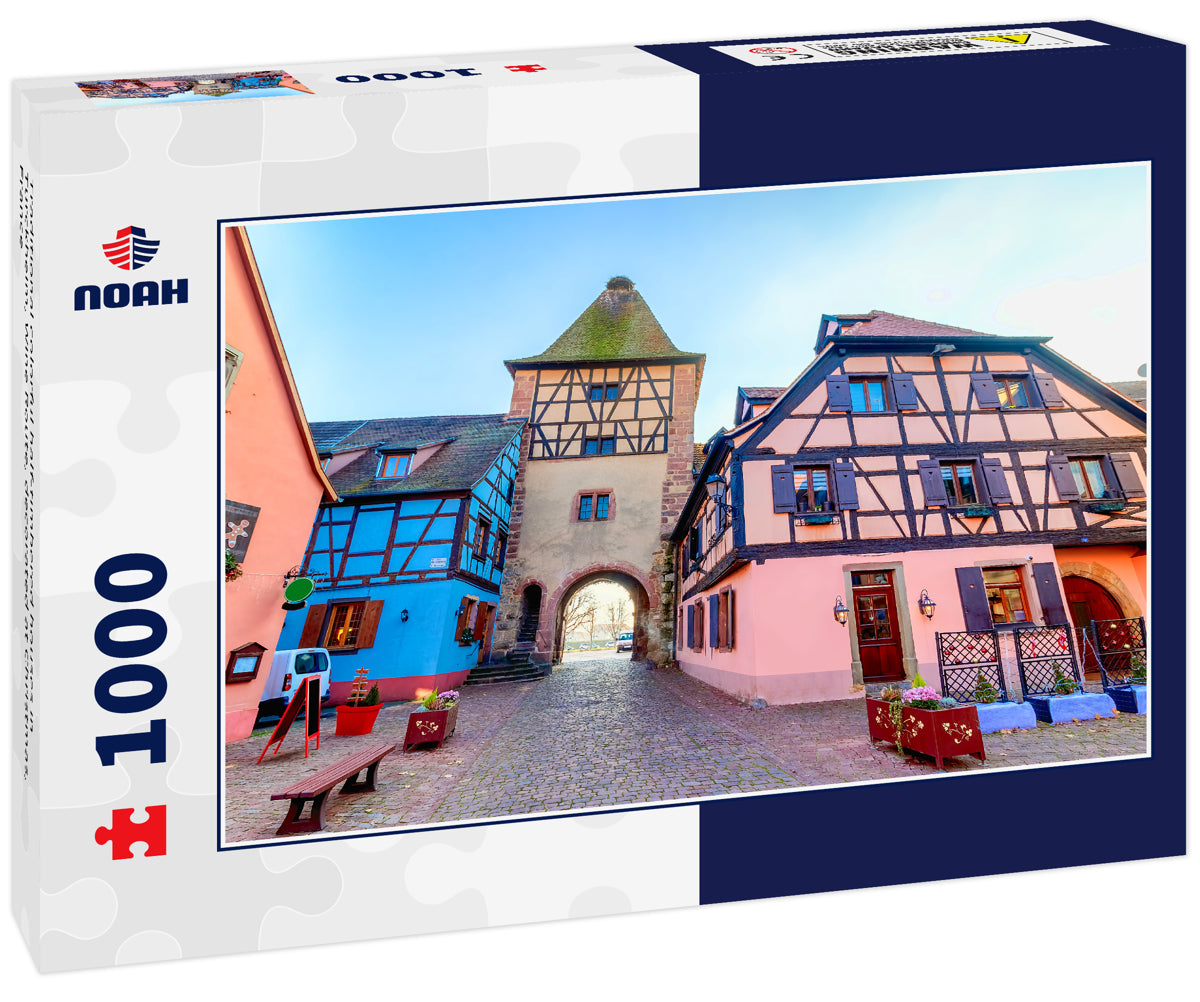 Traditional colorful half-timbered houses in Turckheim, Wine Route, decorated at Christmas, France