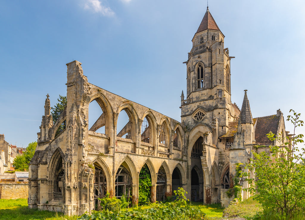 Partly ruined medieval Church of Saint Etienne in Caen, Normandy, France