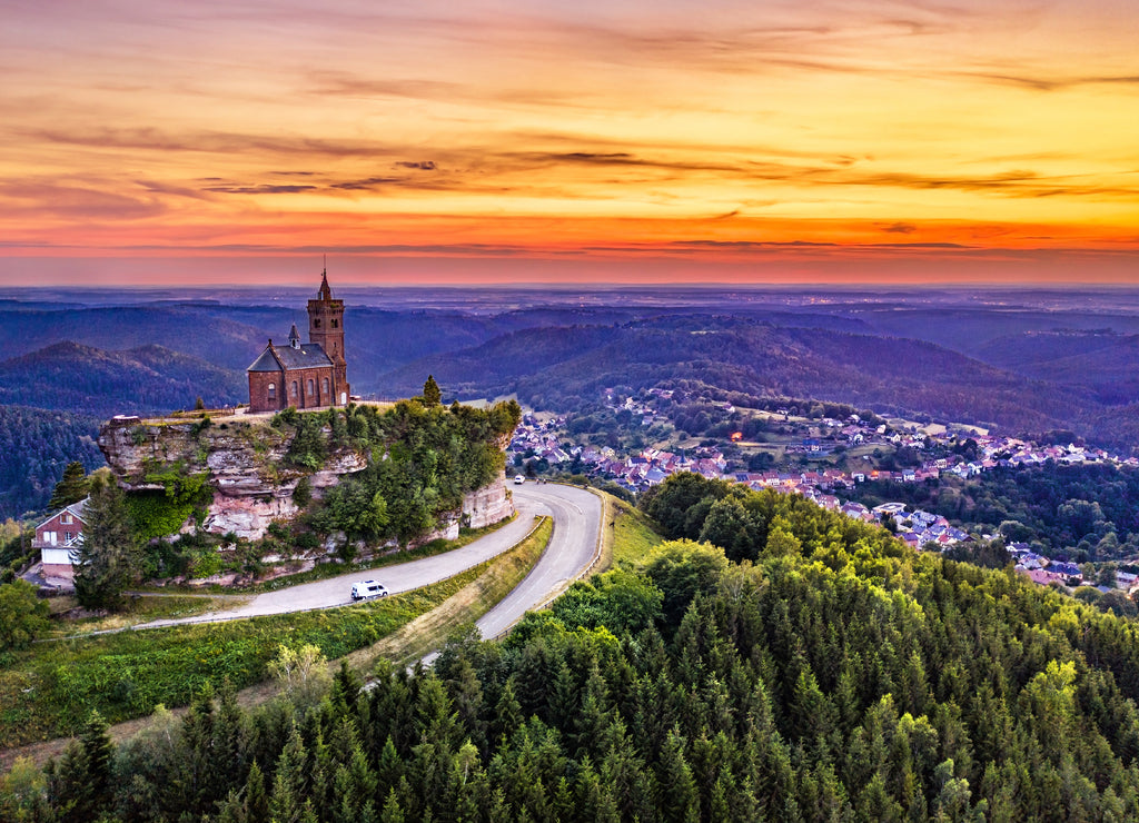 St. Leon Chapel on top of Dabo Rock in the Vosges Mountains - Moselle, France