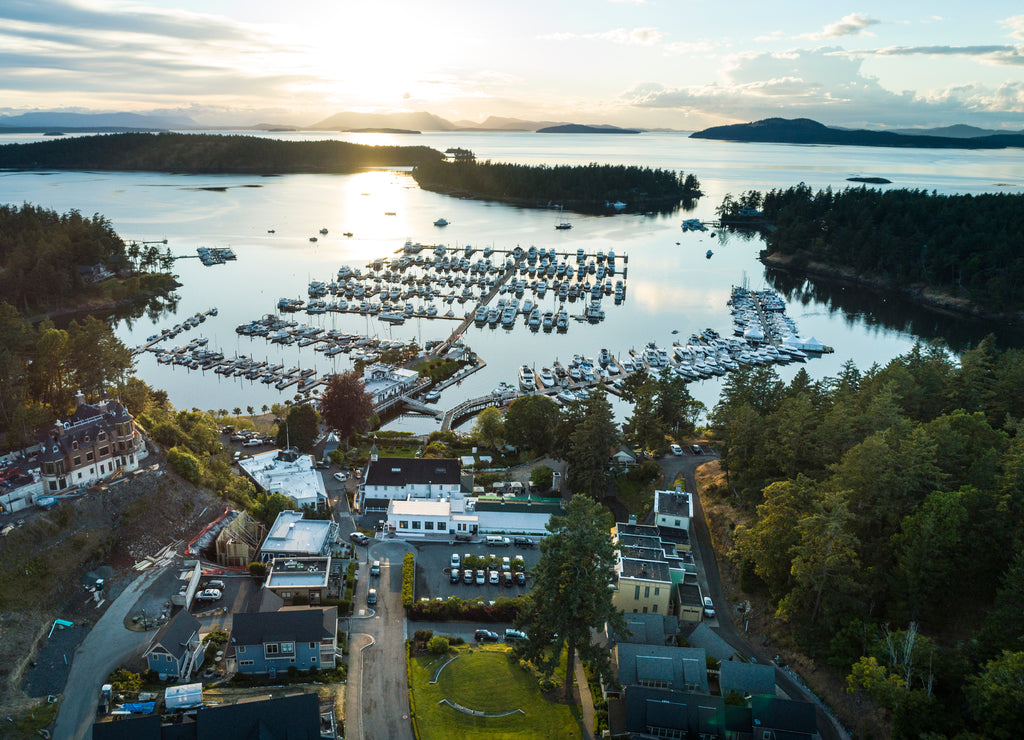 Roche Harbor San Juan Island Washington Aerial View Sunset