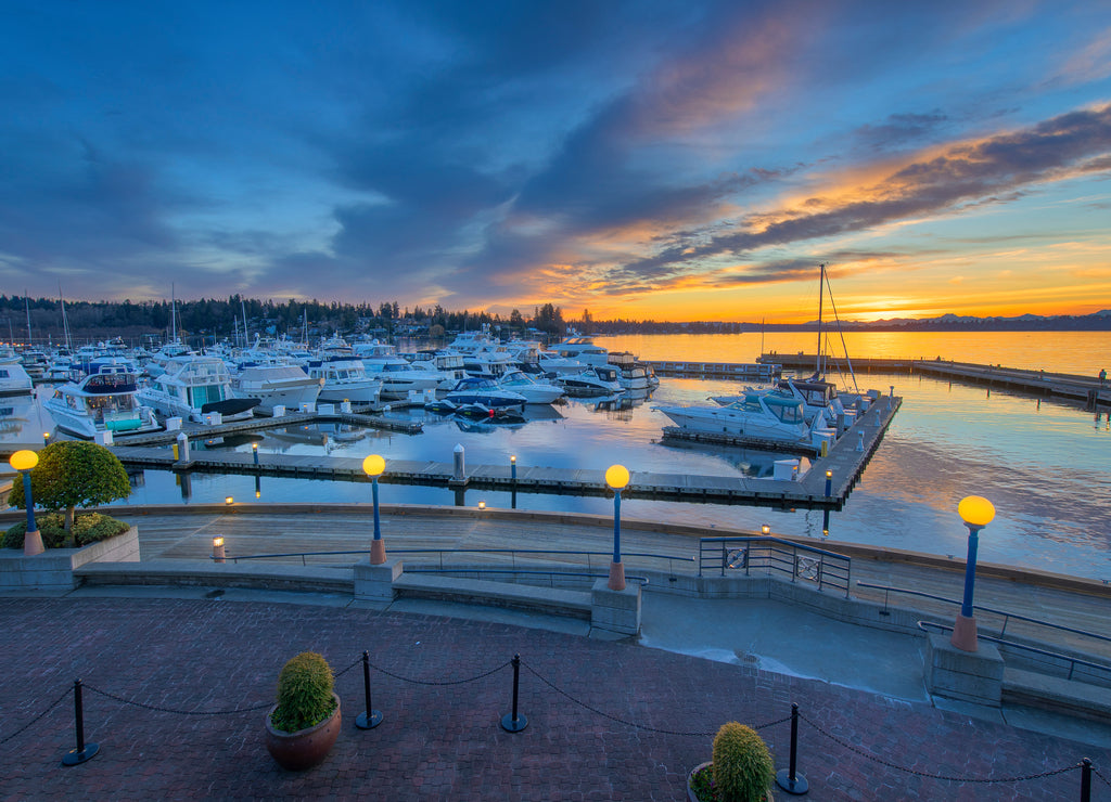 Sunset over Yarrow Bay in Kirkland Washington