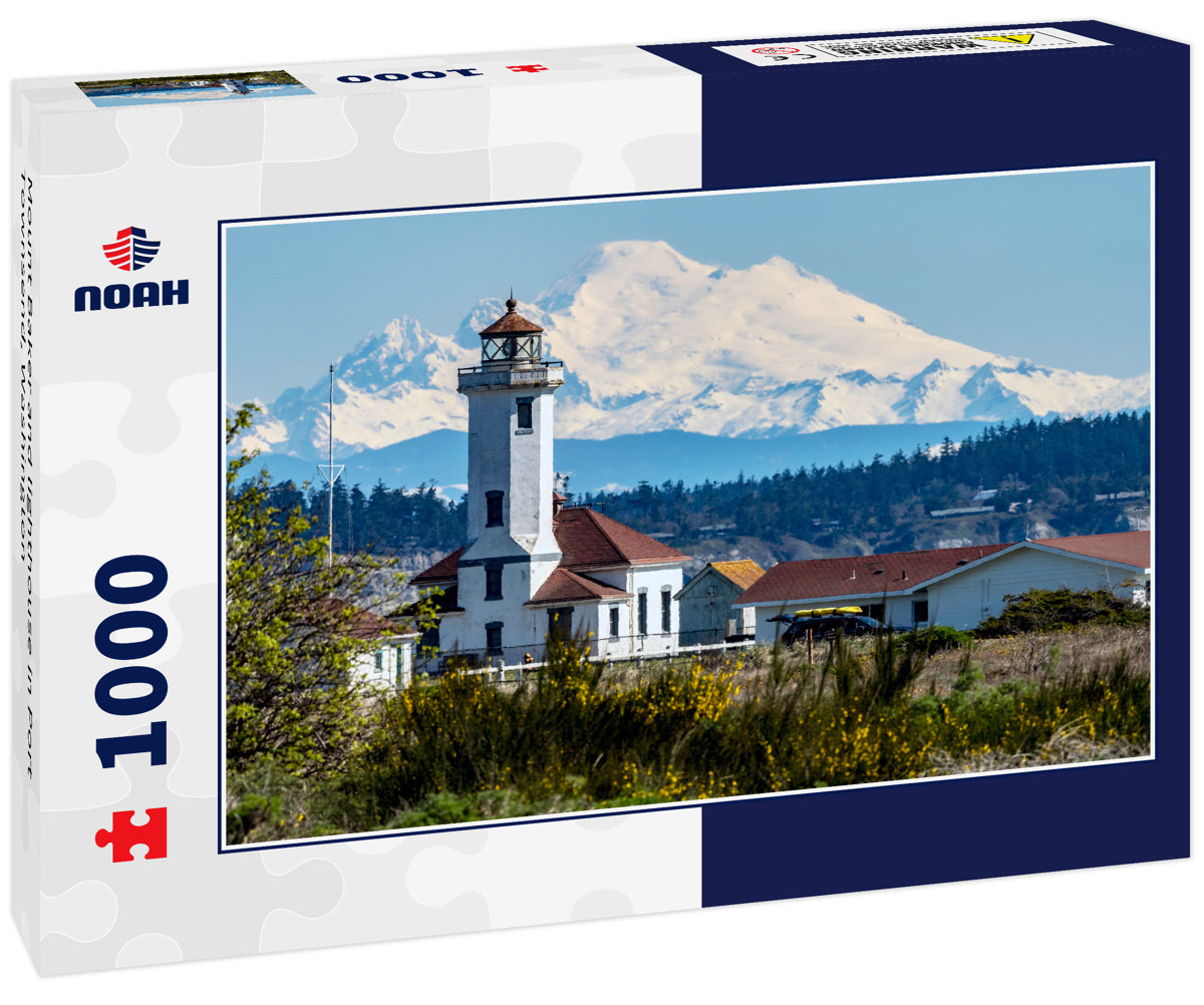 Mount Baker and lighthouse in Port Townsend, Washington