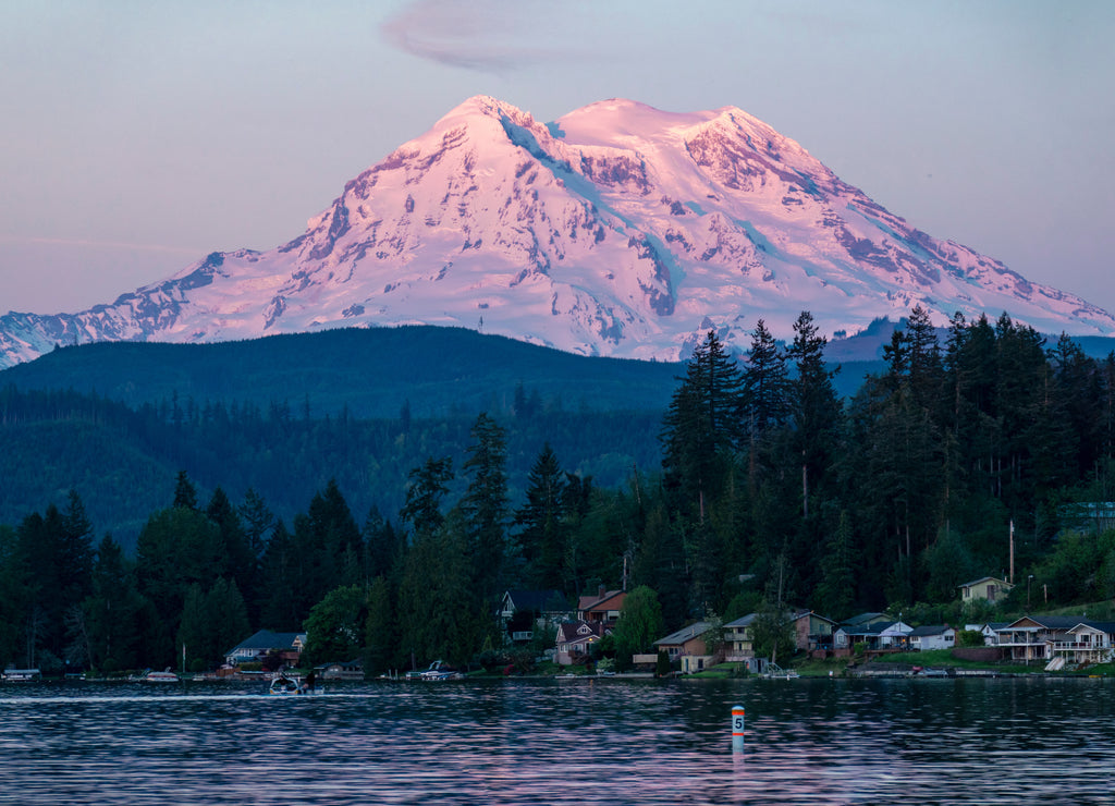 Mt Rainier Sunset on Clear Lake, Washington