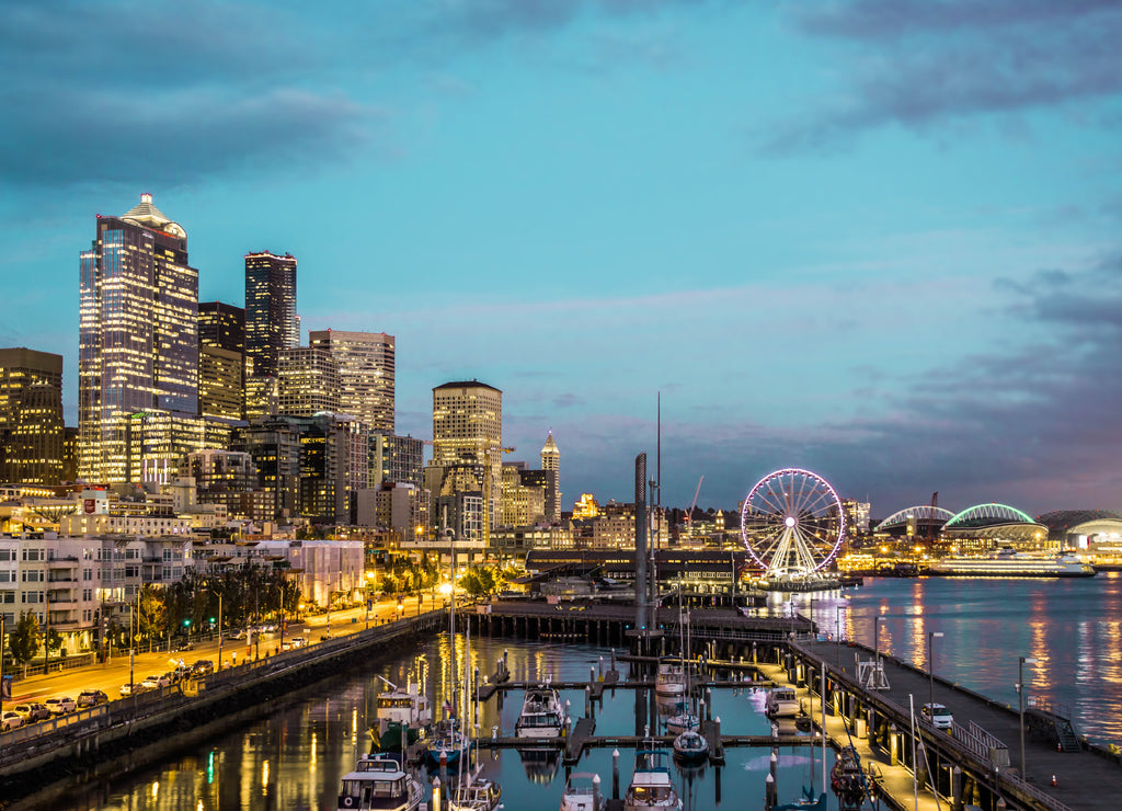Seattle skyline, waterfront, Washington