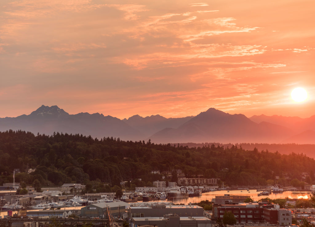 Olympic Mountain Sunset from Seattle, Washington