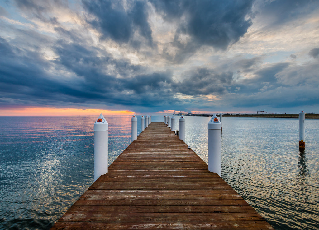Hemingway Pier Next to the Bay Bridge outside of Annapolis Maryland at Sunset